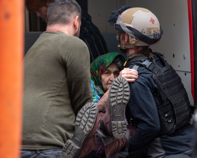Evacuation of Elderly Woman in Ukraine