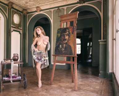 Dreaming girl and portrait